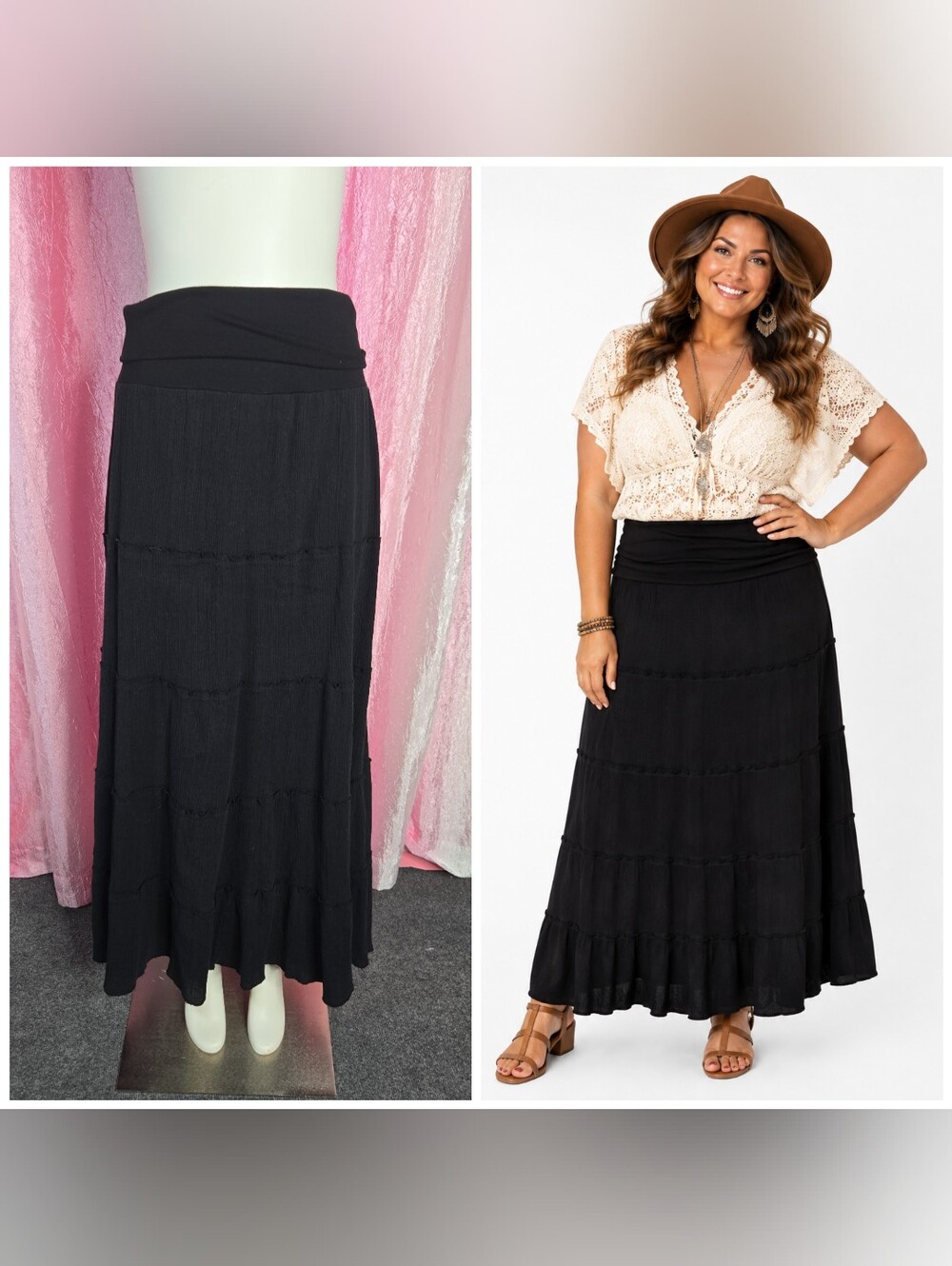 Bohemian Cafe Black Tiered Western Boho Witchy Maxi Cotton Skirt Size 2X